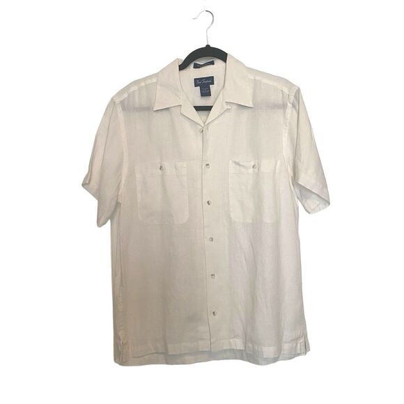 Paul Fredrick Other - Paul Frederick Shirt Men's Sz S White 100% Linen Button Up Short Sleeve Preppy